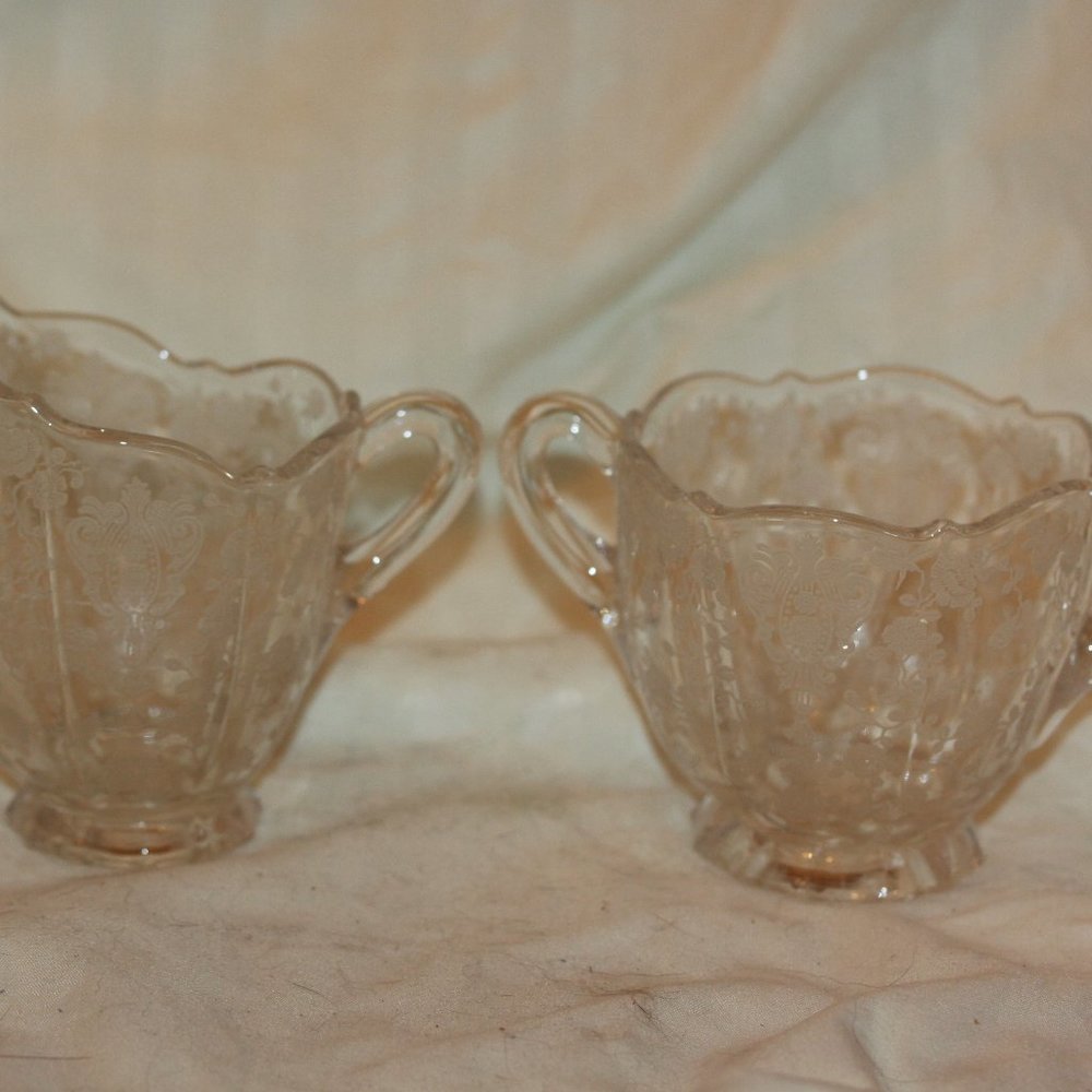Cambridge Rosepoint Elegant Glass Sugar & Creamer